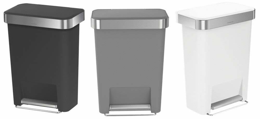 45 Litre Rectangular Step Trash Can Black Plastic I11224