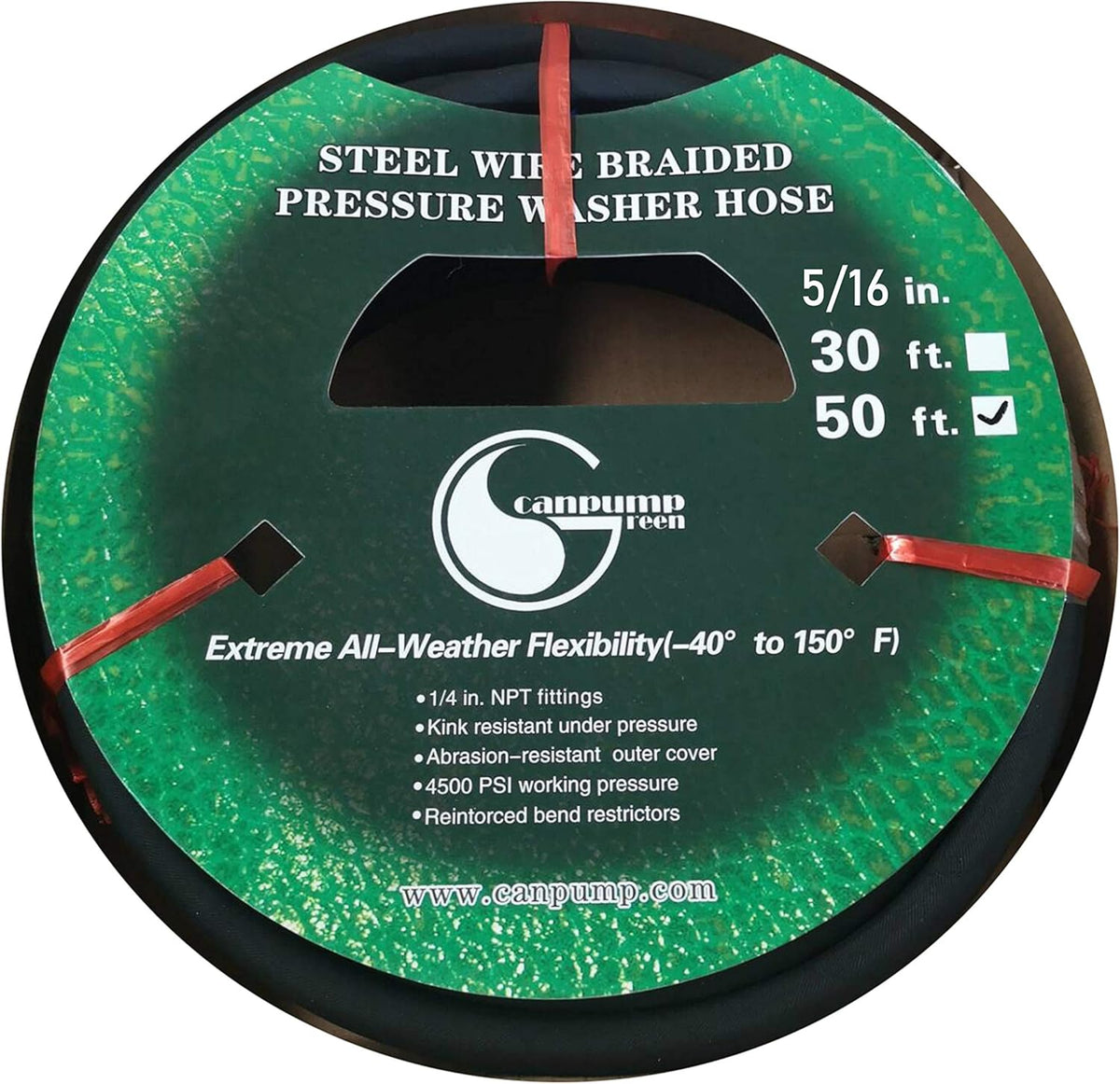 4000 PSI Black 5/16 x 50 FT Wire Braided Rubber Pressure Washer Hose E8164
