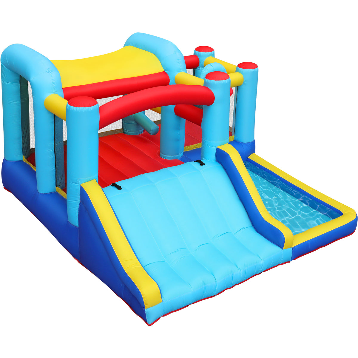 Inflatable Water Slide Bounce House with Splash Pool & Basketball Rim D959