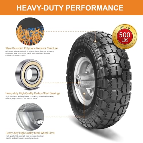 10 Inch 2 Pack Solid Rubber Flat Free Tire and Dolly Wheel with 5/8" Axle H5775