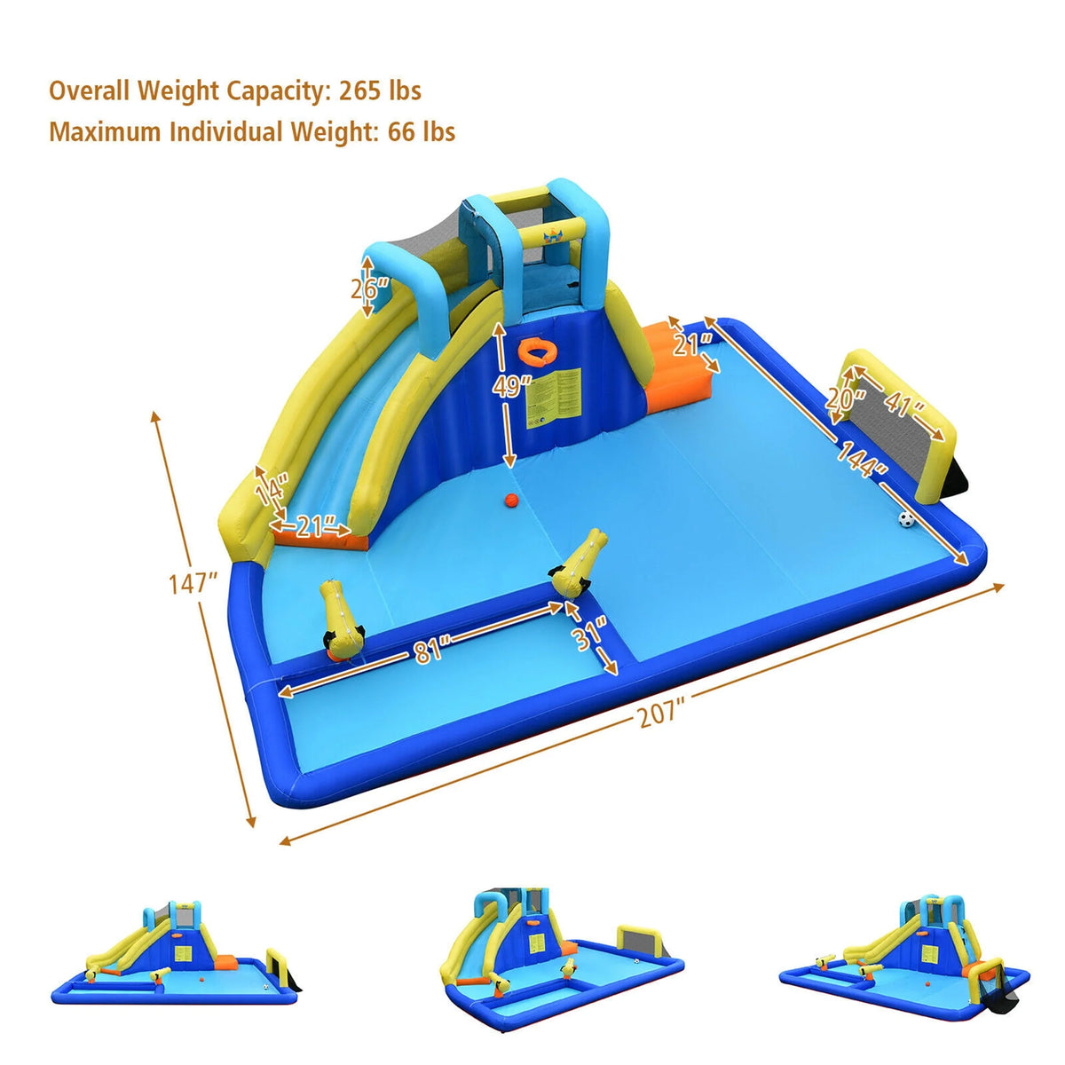 Inflatable Water Slide Bounce House Splash Pool with Blower G3857