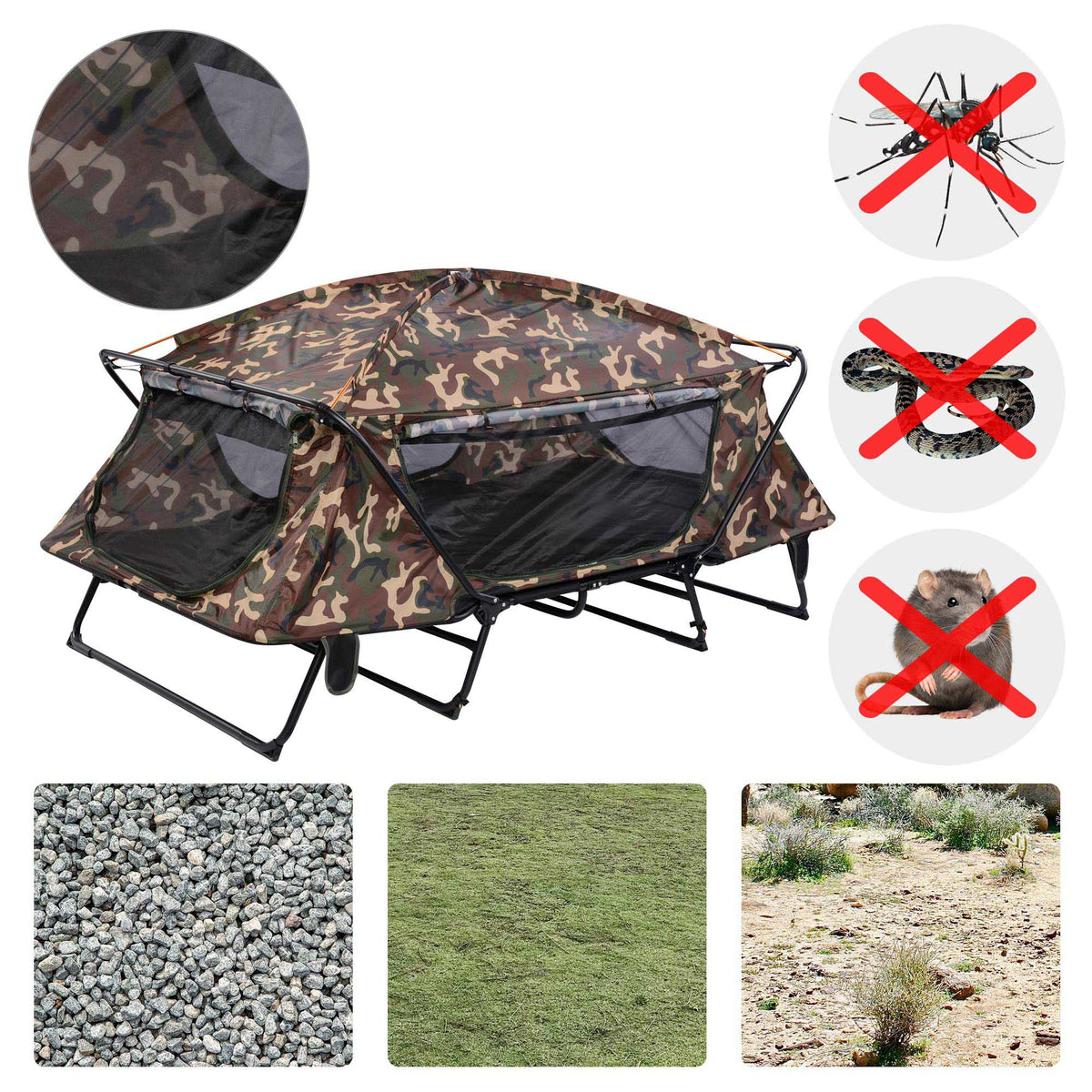 Camouflage Double Tent Cot with Rain Fly Bag L67288