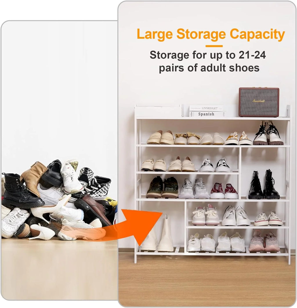 6-Tier Bamboo Shoe Organizer with Storage Box Q354253