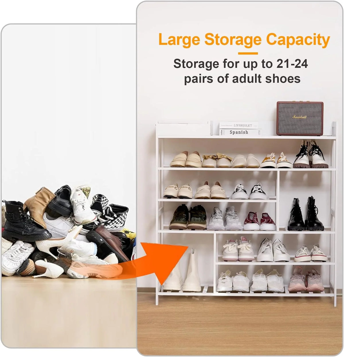 6-Tier Bamboo Shoe Organizer with Storage Box Q354253