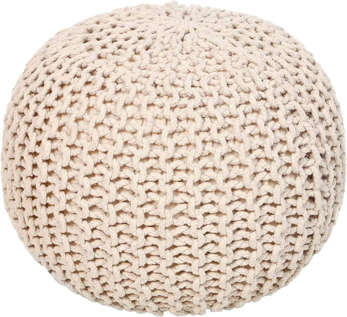 Cable Knitted 100% Cotton Round Pouf Ottoman P219