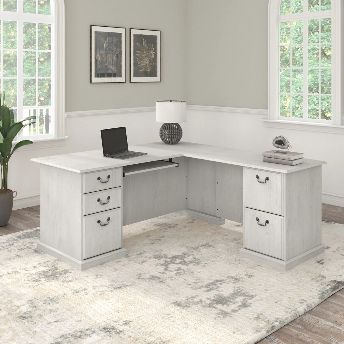 L Shaped Computer Desk With Drawers I15636