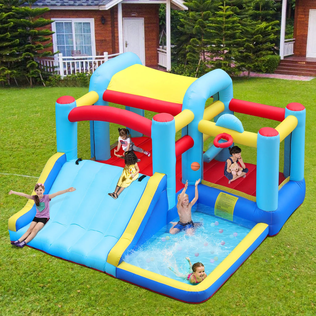 Inflatable Water Slide Bounce House with Splash Pool & Basketball Rim D959
