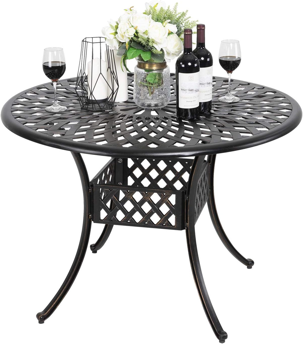 32 Inch Black Cast Aluminum Round Outdoor Dining Table with Umbrella Hole M8196