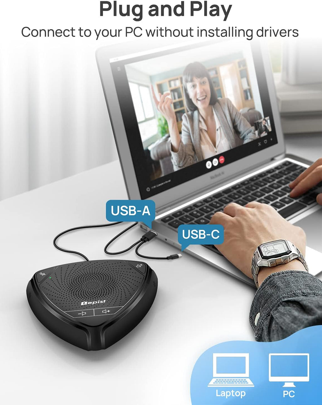 USB Speakerphone with Microphone 360° Voice Pickup D544