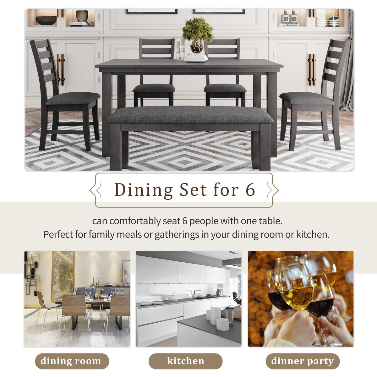 Rustic Wood Dining Set Set Of 6 Gray C63328