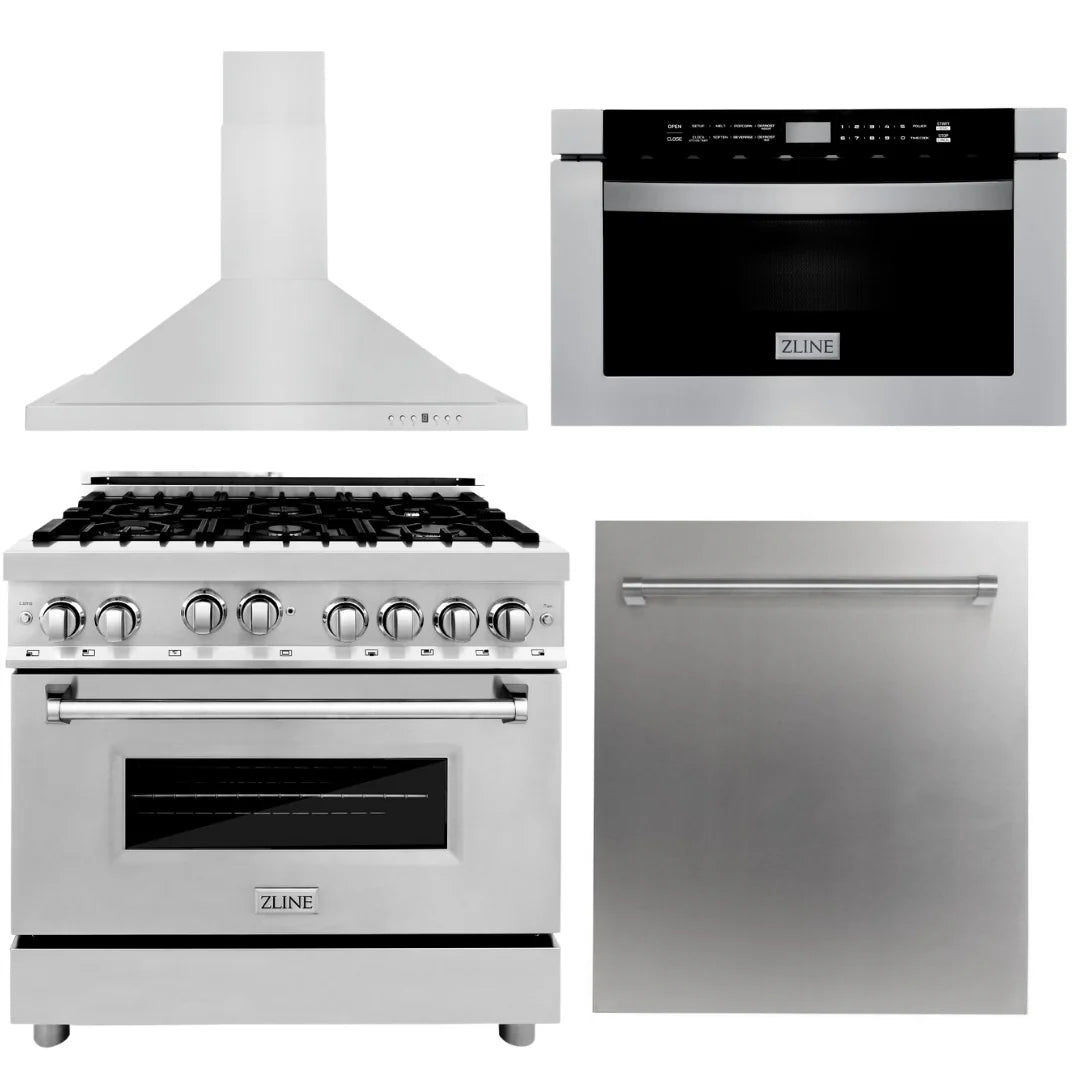 36 in. Gas Range, Range Hood, Microwave Drawer, Dishwasher M20261
