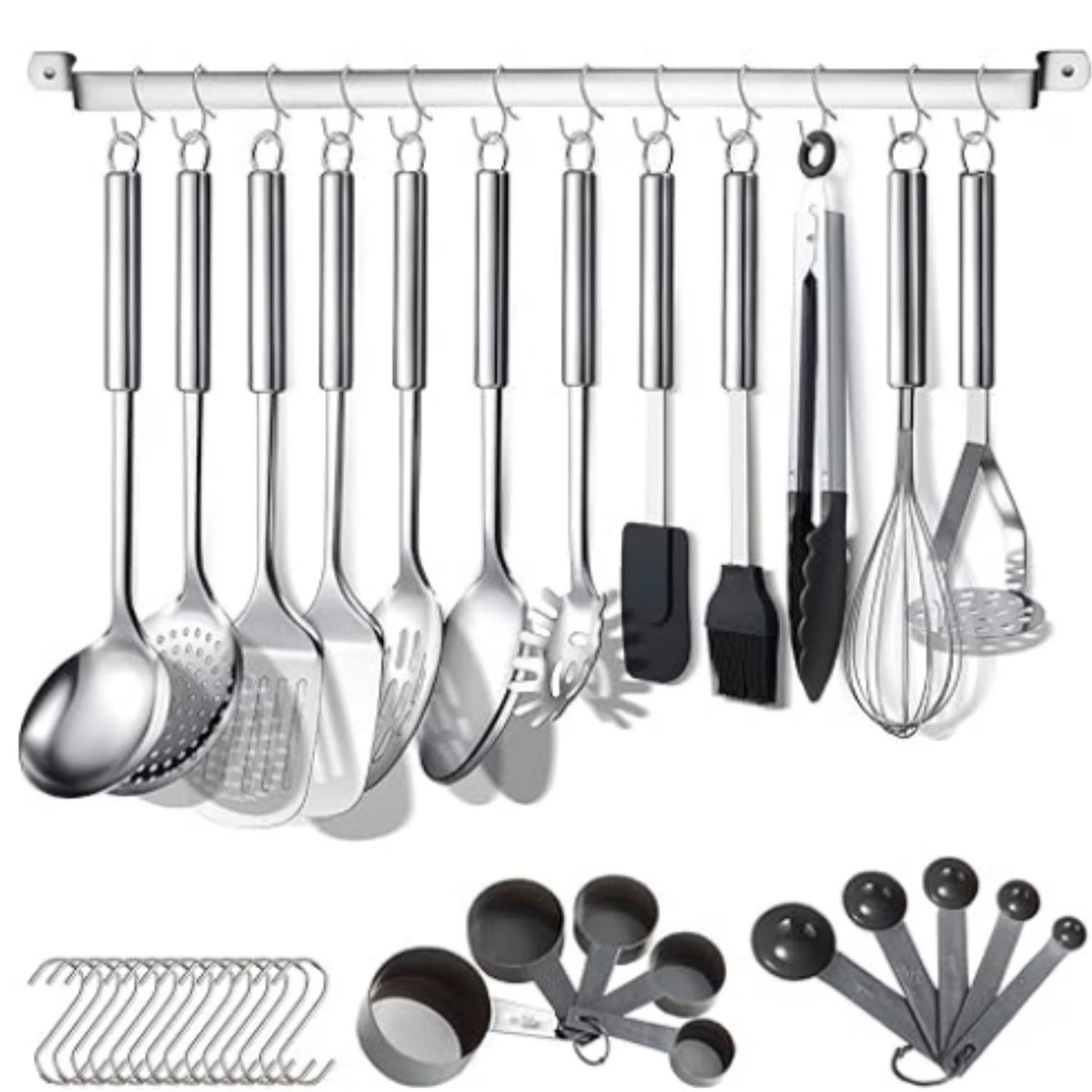 38 Piece Stainless Steel Kitchen Utensil Set with Utensil Holder Rack P36121