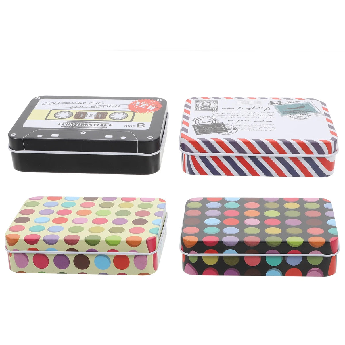 4 Pcs Mini Rectangular Iron Tin Box With Metal Lid Empty Small Storage Container K296