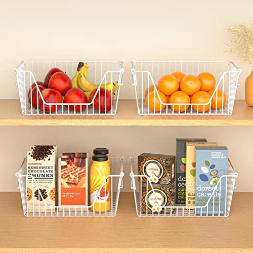 White Set of 2 Metal Wire Freezer Organizer Bins O136