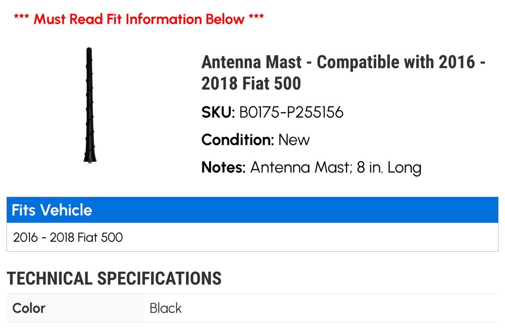 Antenna Mast for Fiat 500 J5975