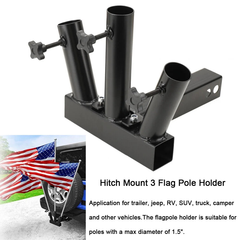 Heavy Duty 3 Flag Pole Holder Hitch Mount L3666