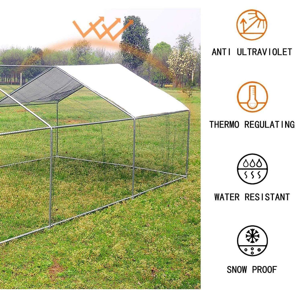 Large Walk-in Metal Chicken Coop with Waterproof Cover O8145