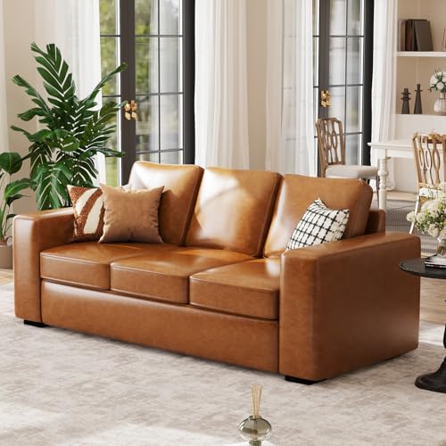 Brown Faux Leather 3 Seater Sofa Set of 2 O9969