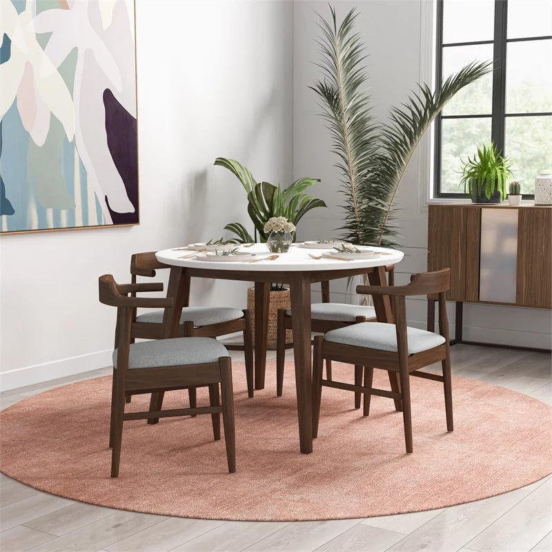 White Solid Wood Dining Table and Chairs for 4 U598799