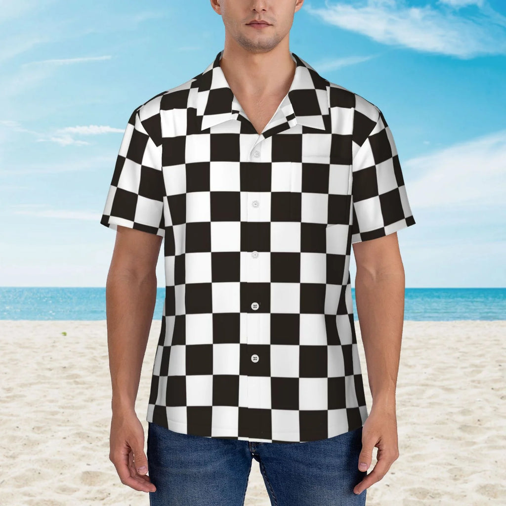 Black and White Checkerboard Hawaiian Shirts T402