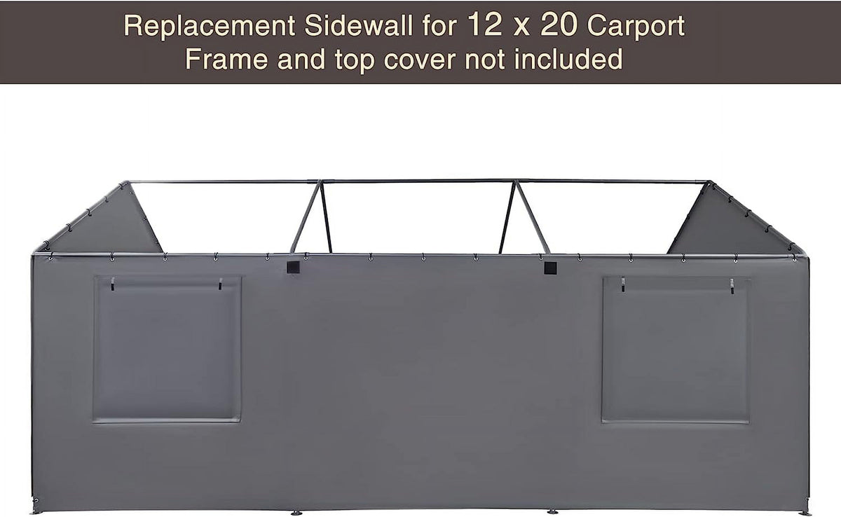 Gray 180G Waterproof UV Protected Replacement Sidewall for 12' x 20' Carport Frame W8290