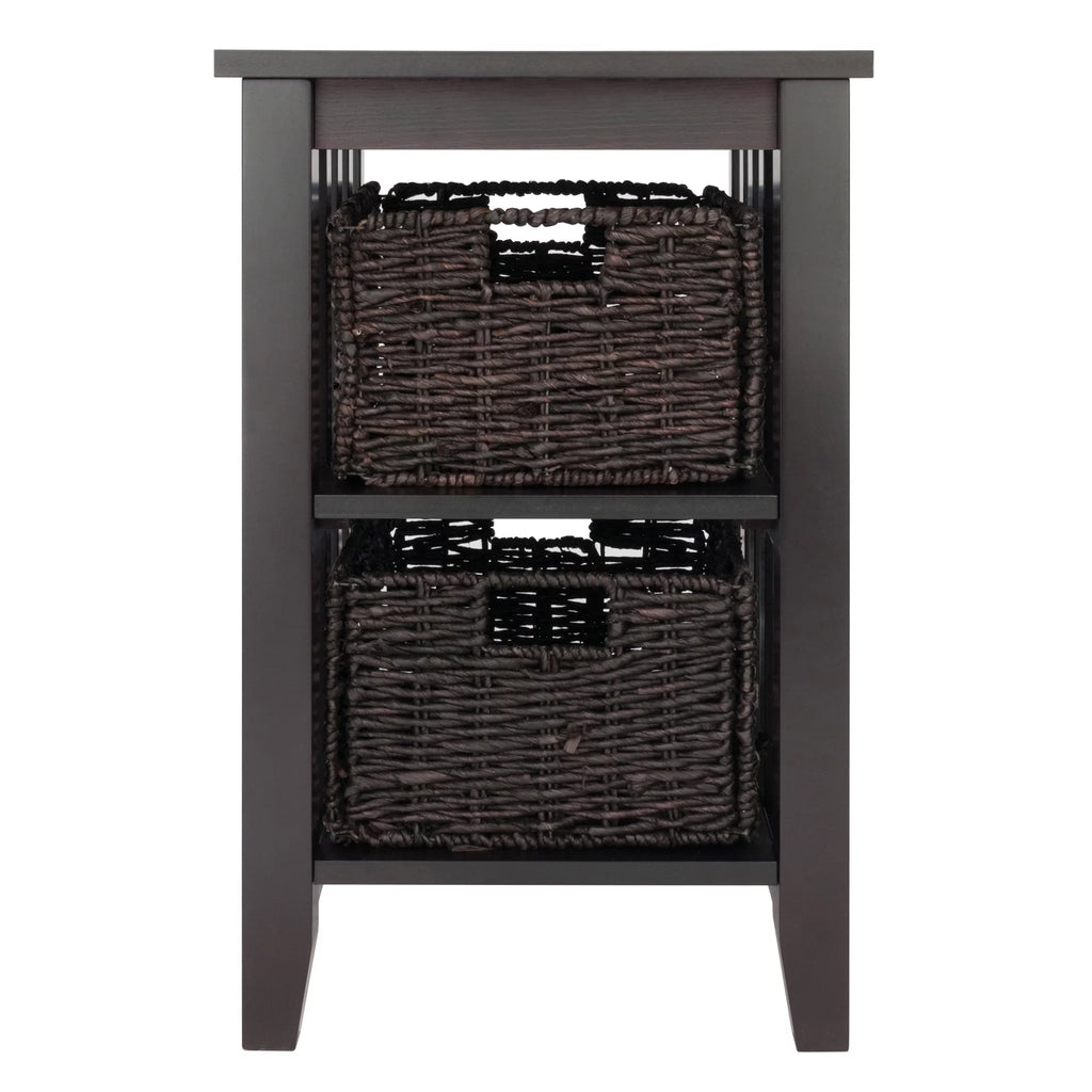 Dark Brown Espresso Side Table with Two Foldable Baskets O7017