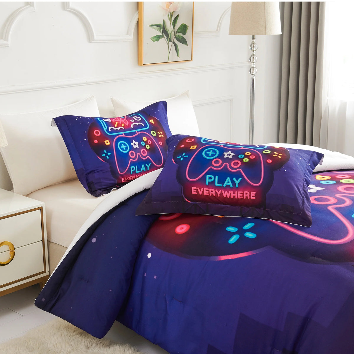 King Size Black Purple 3-Piece Kids Bedding Comforter Set V47469