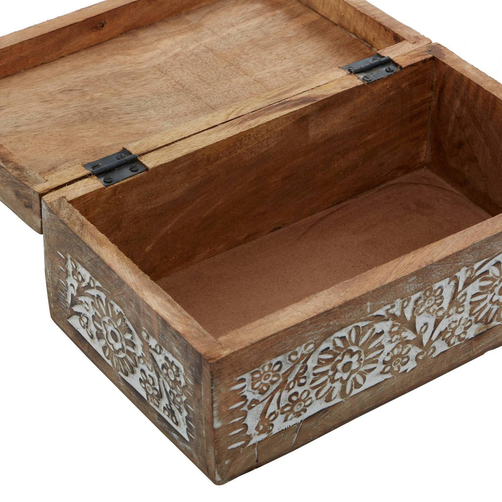Set of 3 Mango Wood Carved Floral Boxes Brown L341