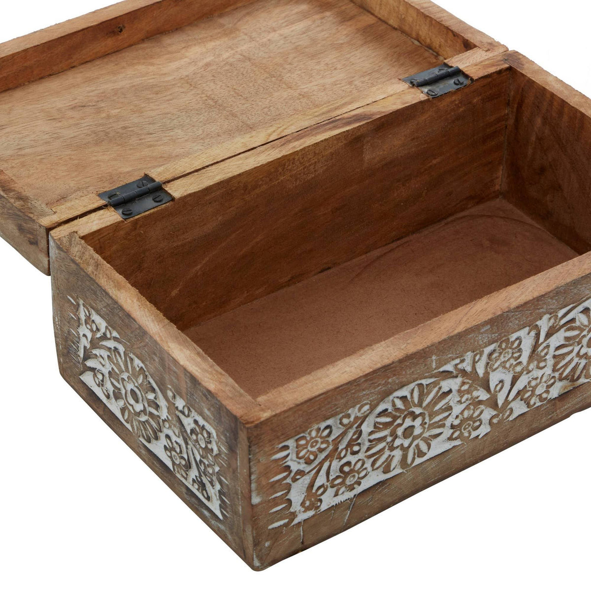 Set of 3 Mango Wood Carved Floral Boxes Brown L341