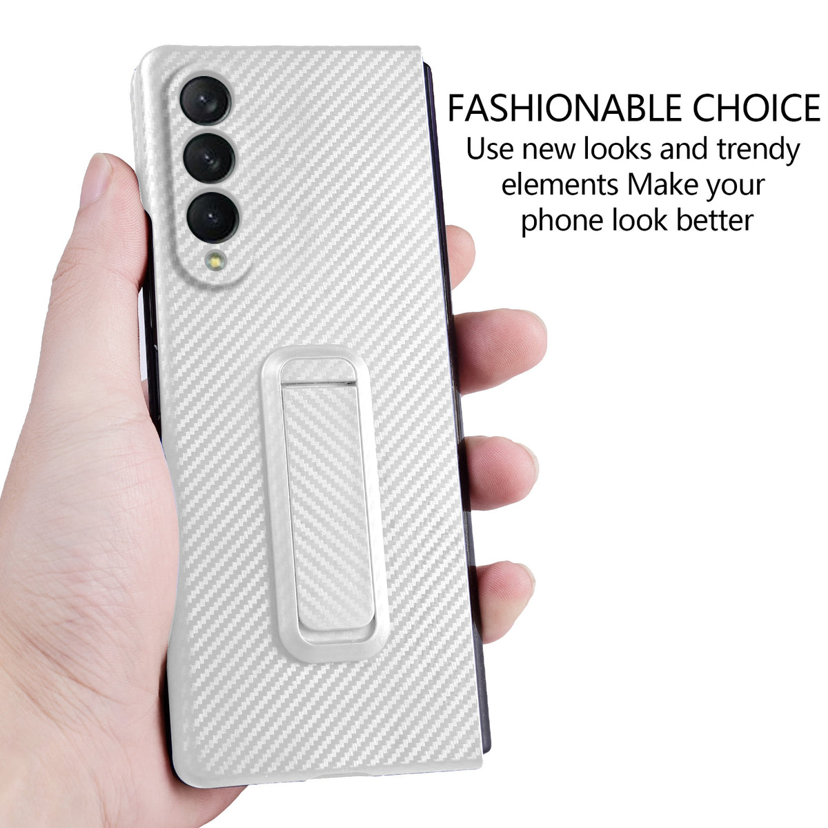 White Carbon Fiber Slim Case with Hidden Kickstand for Samsung Galaxy Z Fold 4 T594