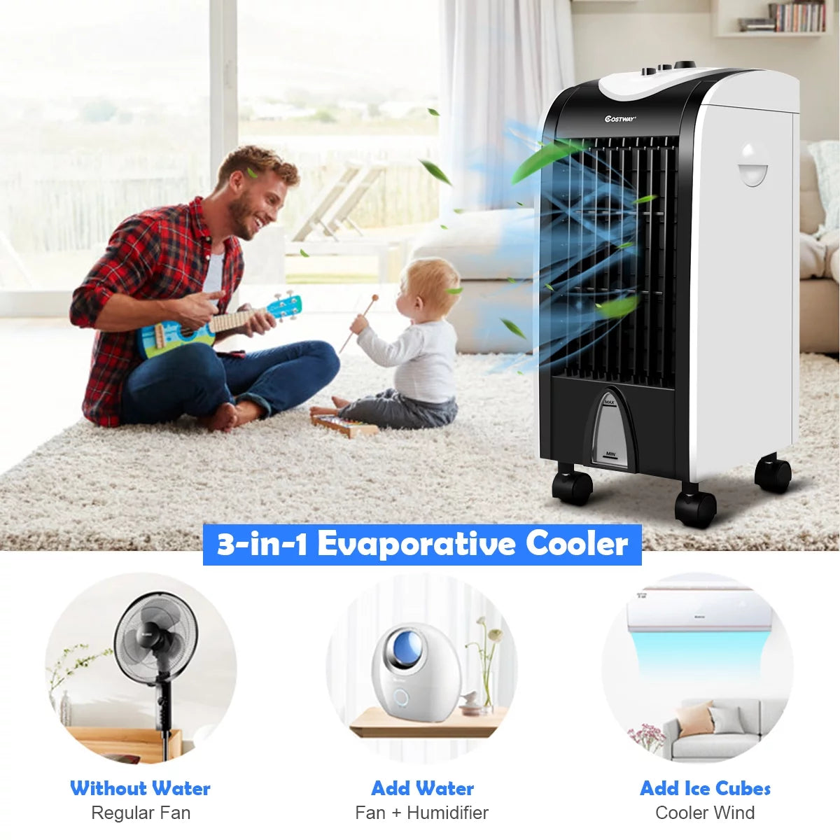 3-in-1 Portable Evaporative Air Cooler Fan Humidifier T9638
