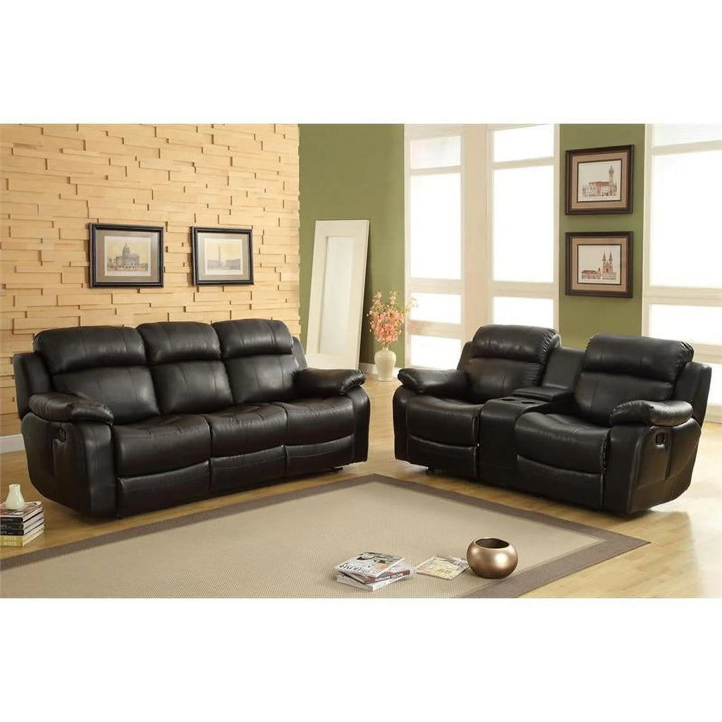 Black Faux Leather Double Glider Reclining Loveseat Q165