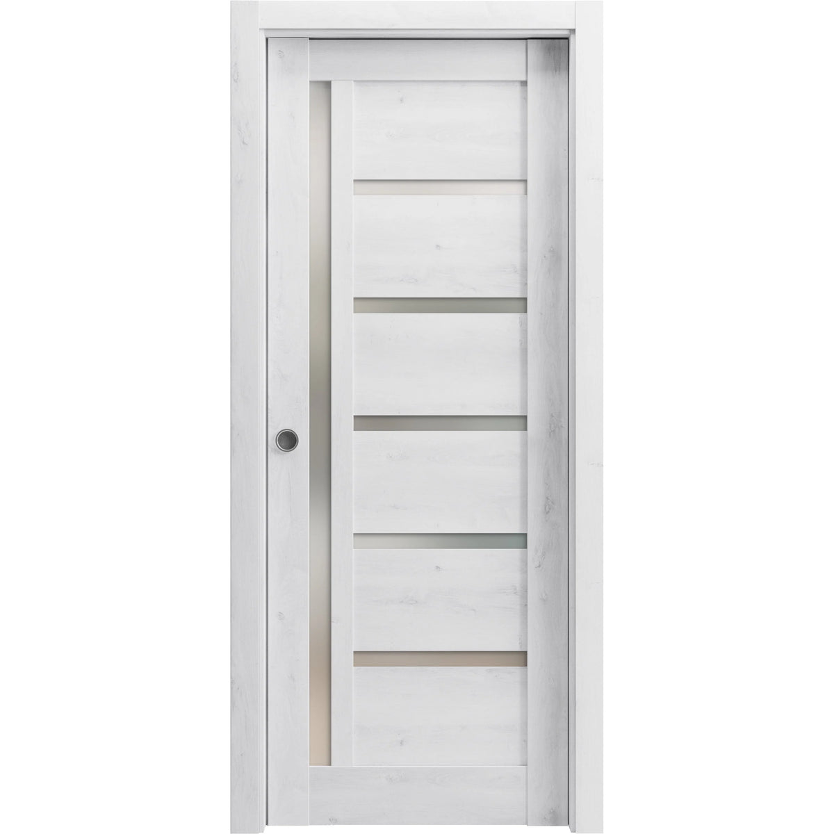 Nordic White Solid Wood Sliding French Pocket Door with Frosted Glass X95532