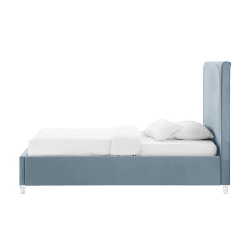 Velvet Full Platform Bed Slate Blue H70127
