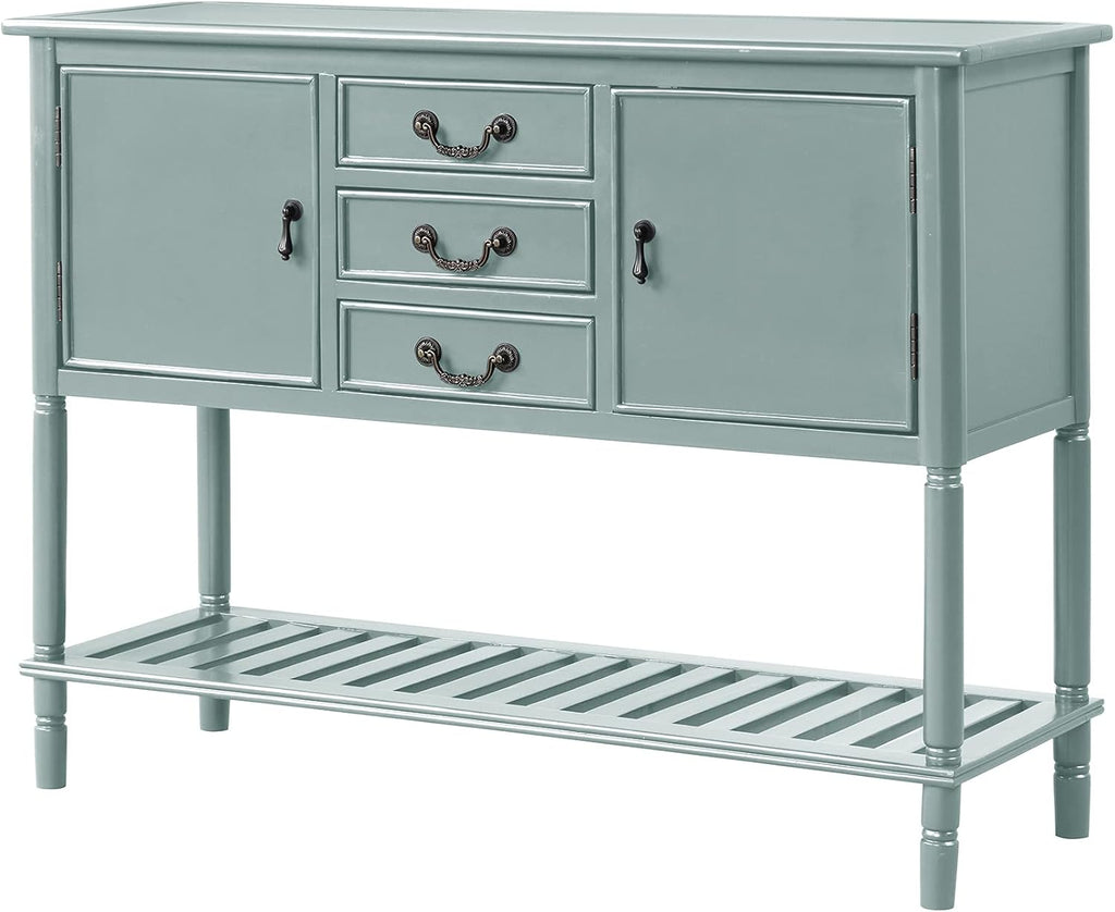 Navy Blue Solid Wood Console Table with 3 Drawers, 2 Cabinet, 1 Shelf U887