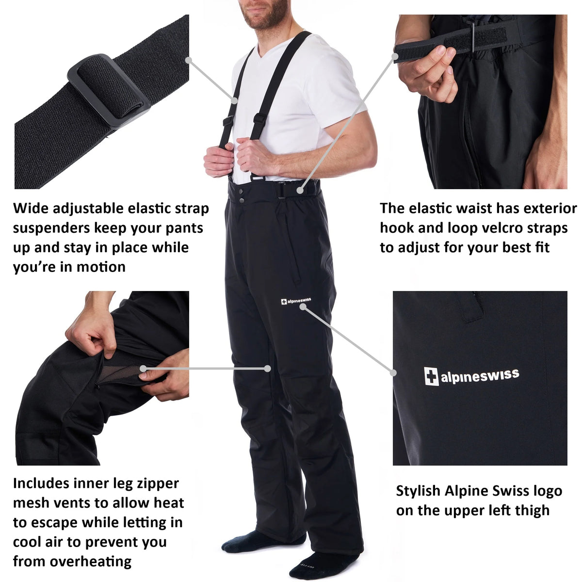 Waterproof Snowboard Ski Snow Pants with Removable Suspenders T3066