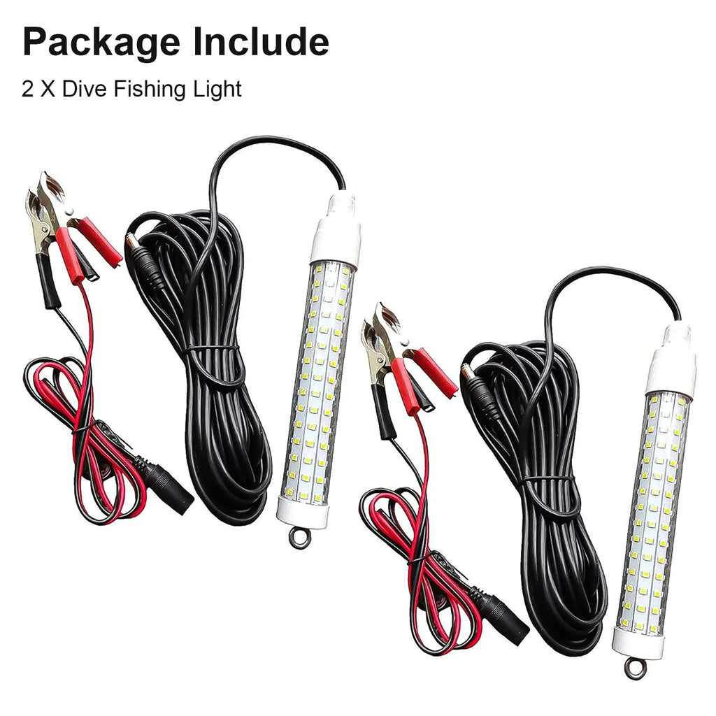 2Pcs Underwater Night Fishing Light, 12V 10.5W 120LED 1000 Lumen Green Submersible Fishing Light Z26877
