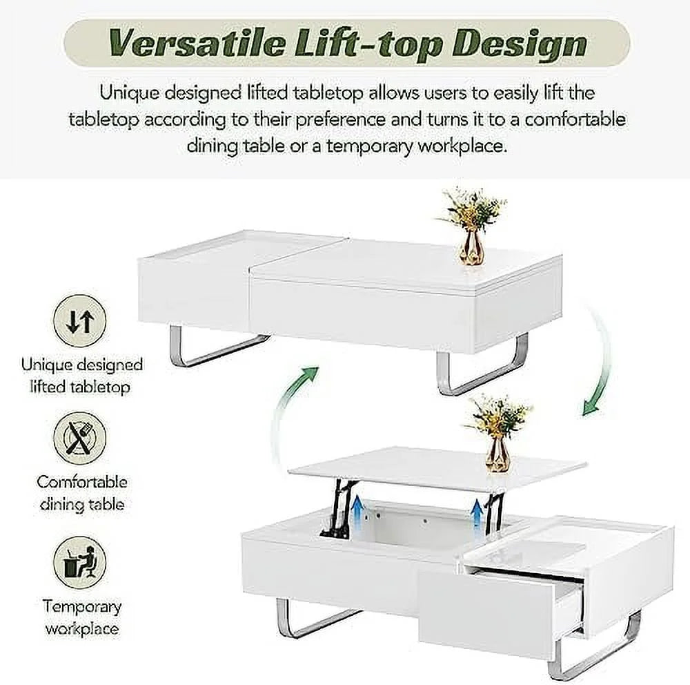 45.3 Inch Lift Top Coffee Table with Hidden Compartment and Drawer W7057