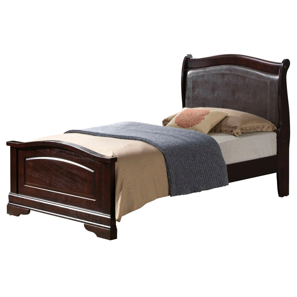 Black Faux Leather and Wood Full Bed Y854712