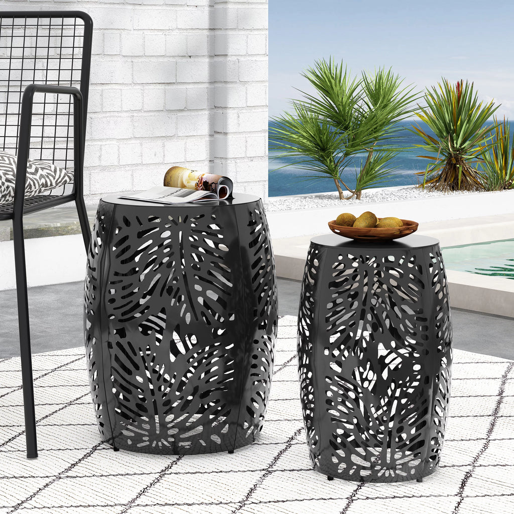 Black Metal Outdoor Side Tables, Set of 2 D6749
