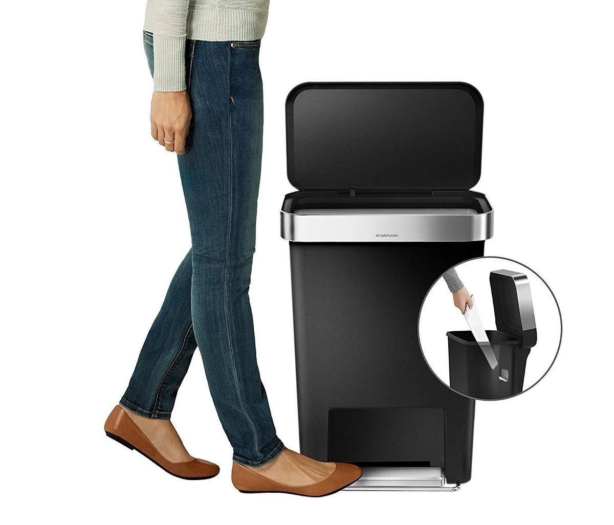 45 Litre Rectangular Step Trash Can Black Plastic I11224