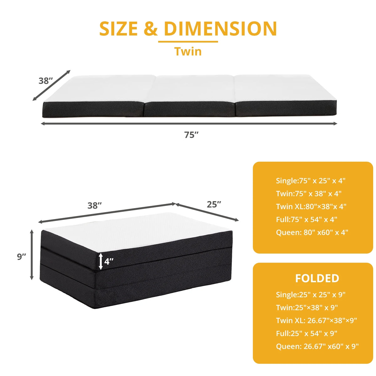 Folding Twin Size Memory Foam Mattress with Cover W467473