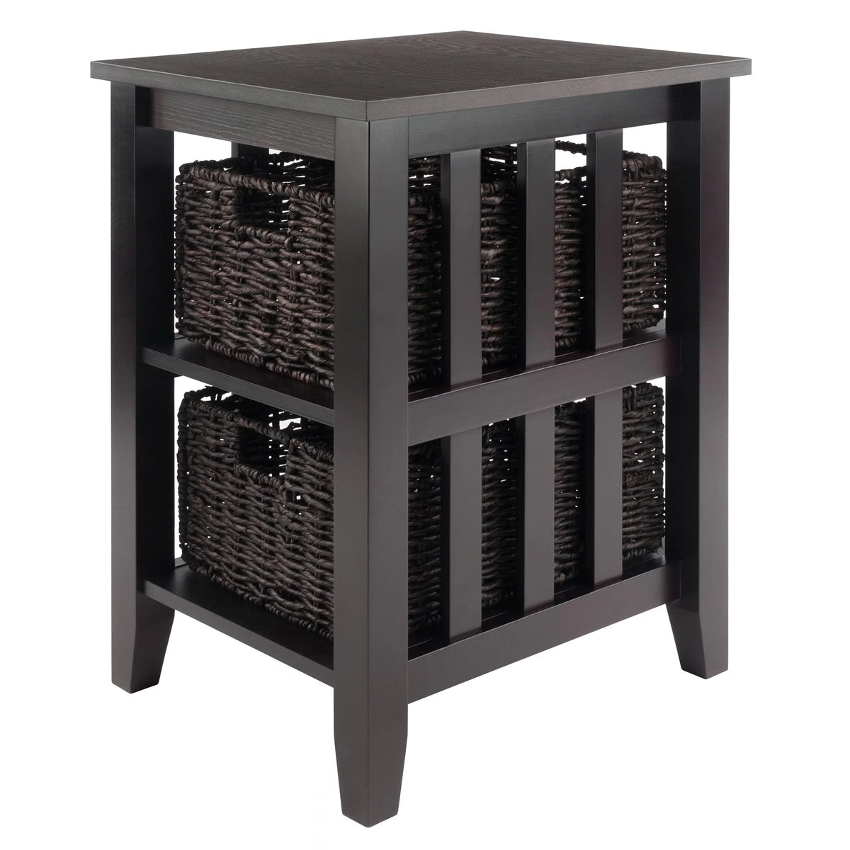 Dark Brown Espresso Side Table with Two Foldable Baskets O7017