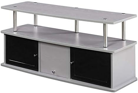 Gray Black Stainless Steel TV Stand with 3 Storage Cabinets E730