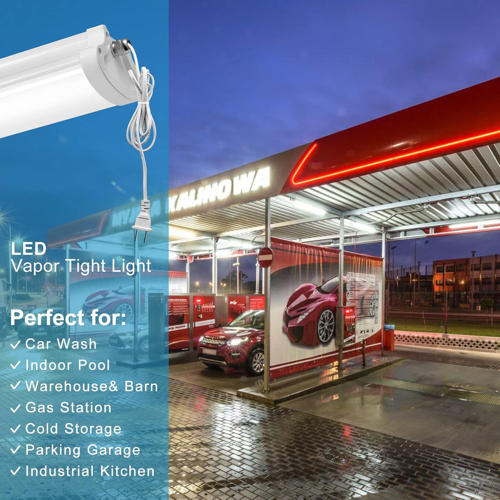 8ft Flush Mount 100w 3CCT Selectable LED Vapor Shop Ceiling Light with 5ft Plug and Play (4 Pack) C452075