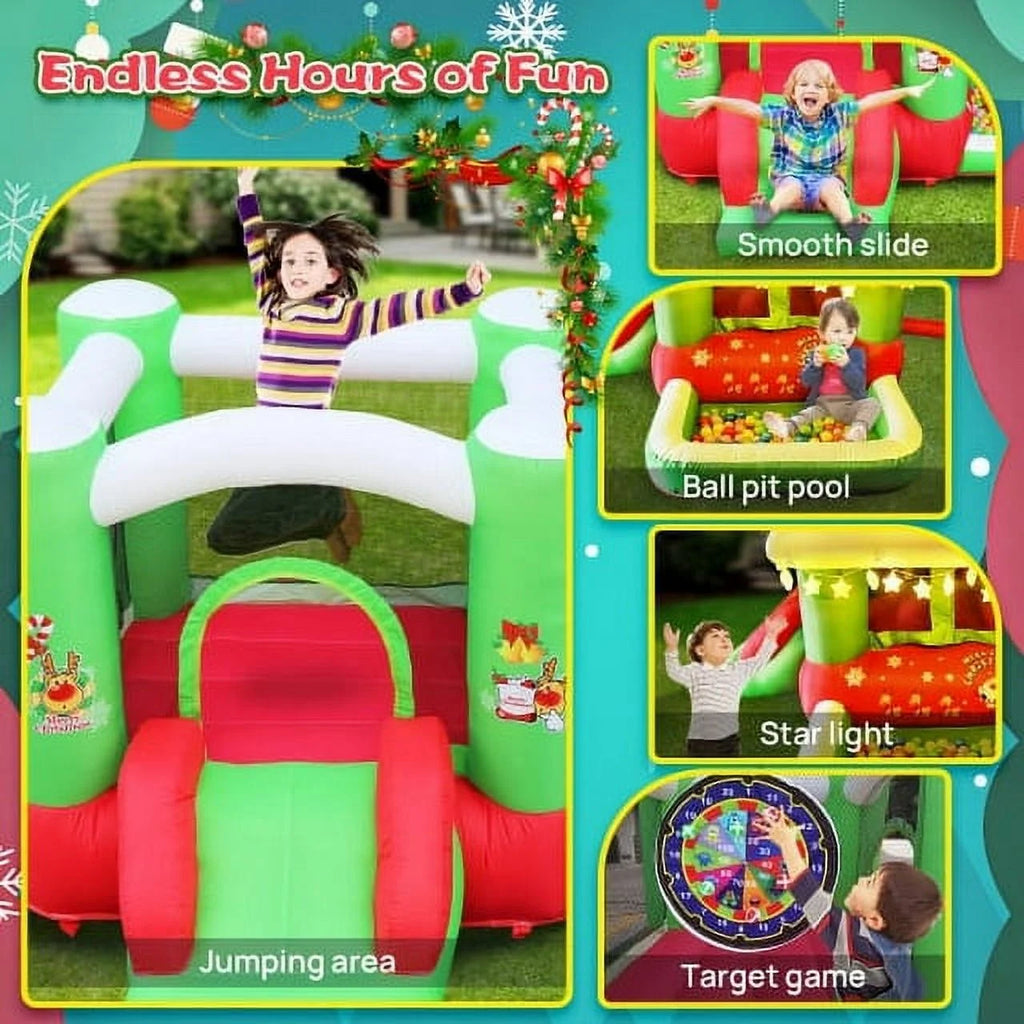 Christmas Jump 'n Slide Inflatable Bouncer with Blower, 80" x 91" Play Area, 55" Tall R168