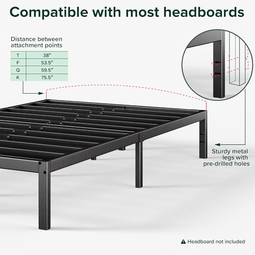 16 Inch Metal Platform Bed with Steel Slat Support, Black, Full H2852