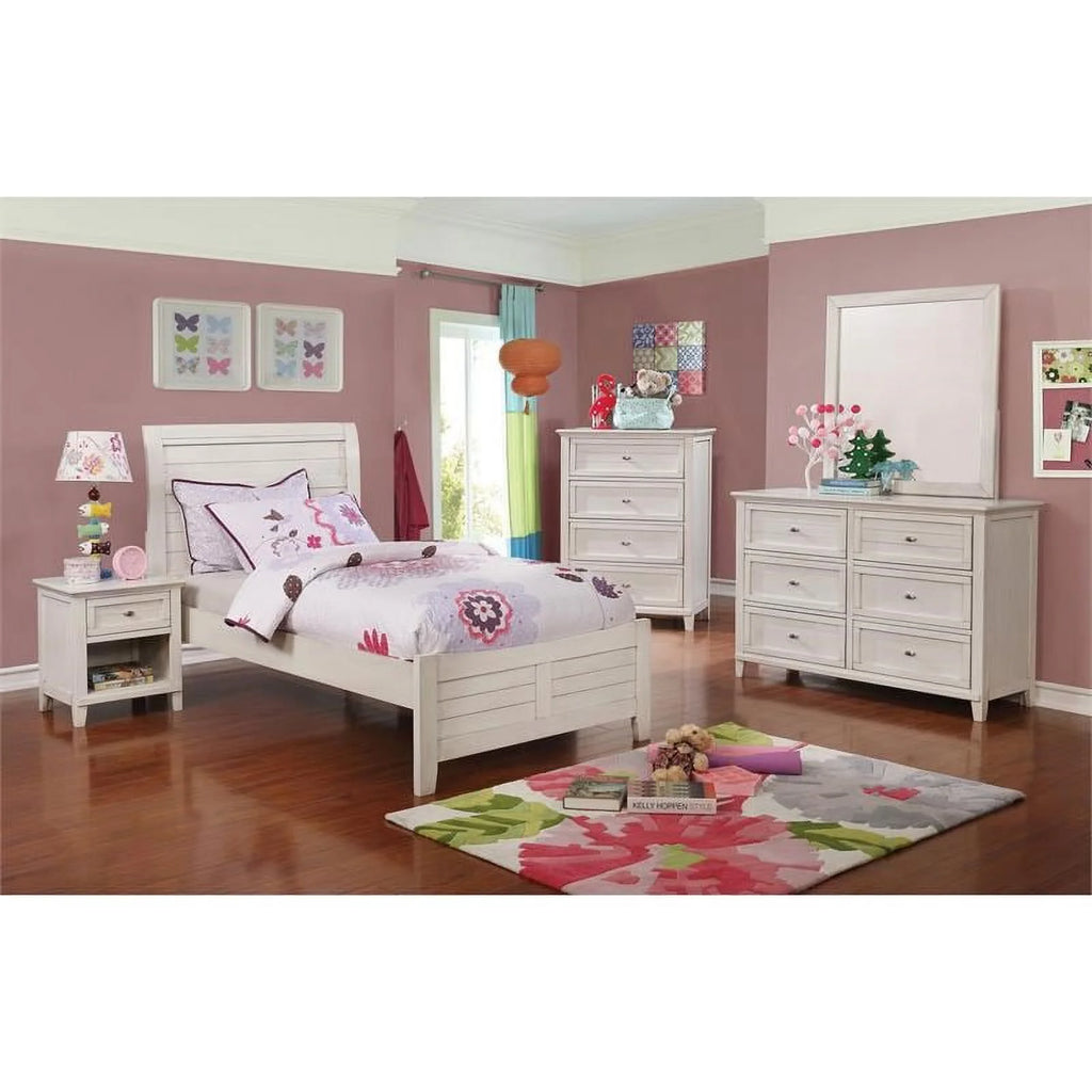 White Wood Full Bed with Curved Headboard A6539