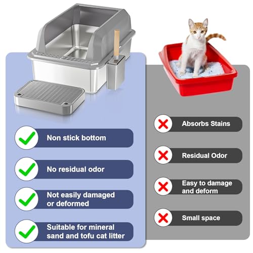 Stainless Steel Large Cat Litter Box with High Sides S278630