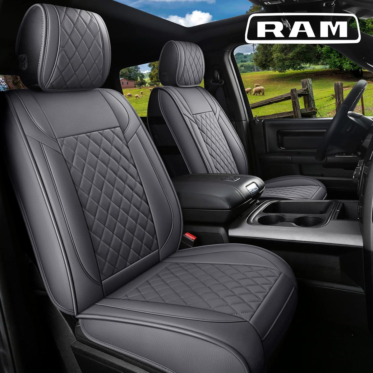 Black Leather Truck Seat Covers Full Set O20585